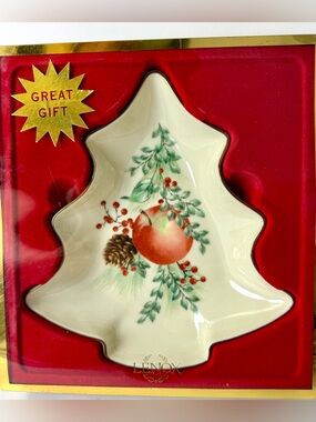 Lenox Williamsburg Boxwood and Pine Christmas Tree Candy Dish 24kt Gold Trim NIB